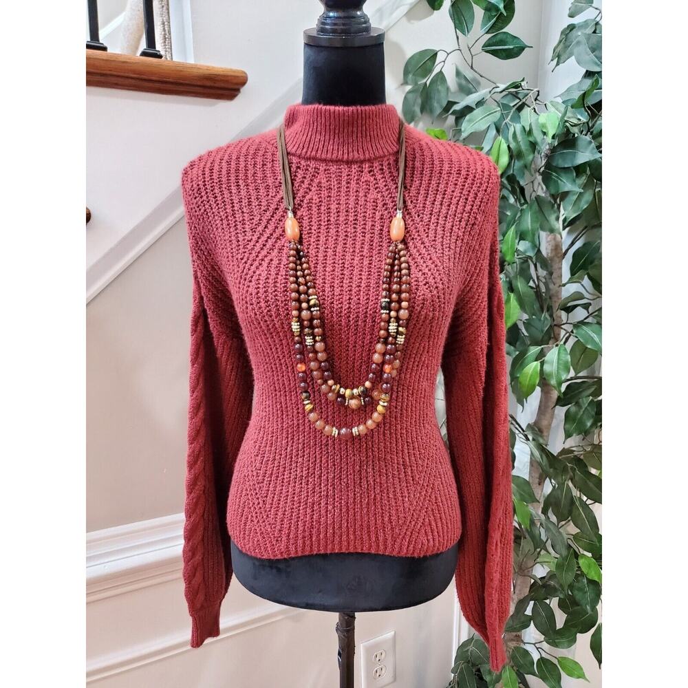 BP. Women's Red Cotton Long Sleeve Mock Neck Pullover Knit Sweater Size 2XS - Picture 12 of 12